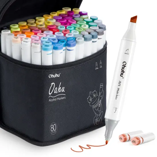 Ohuhu Oahu 80 Colors Alcohol-Based Markers - Dual Tip Chisel & Fine {1}