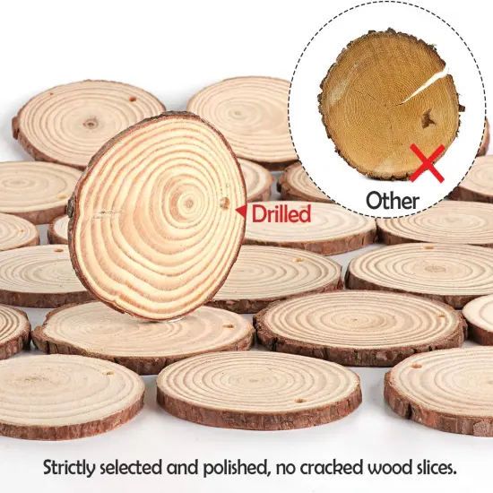 50Pcs Wood Slices 2.4"-2.8" Unfinished Wood {4}