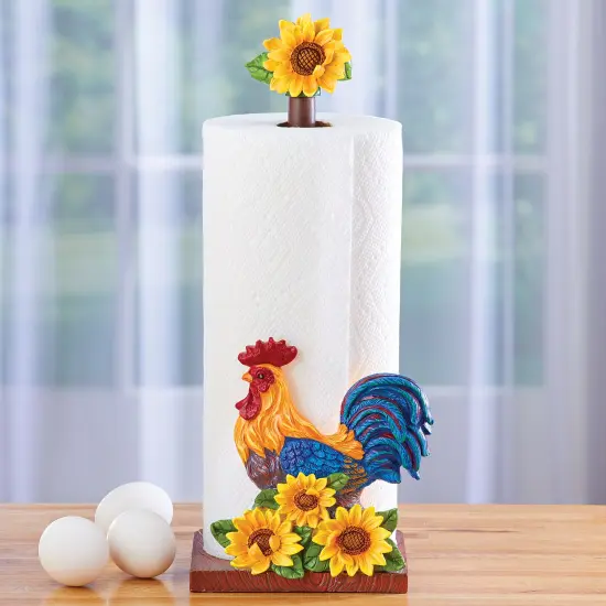 Collections Etc Rooster & Sunflowers Kitchen Paper Towel Holder {1}