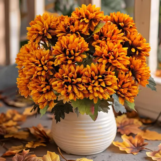 5 Pack 25 Heads Artificial Chrysanthemums Silk Fall Flower {2}