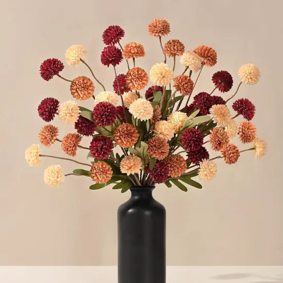 6pcs Fake Fall Flowers Silk Pompon Mums {1}