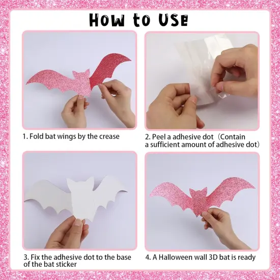 Halloween 3D Glitter Paper Bats Wall Decorations - 48Pcs {5}