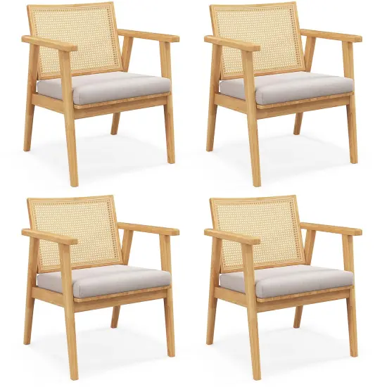 Costway Mid Century Modern Accent Chairs Set of 2/4 with Breathable Rattan Back Dining Room {8}