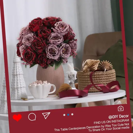 8 Bundles Artificial Peonies Flowers (Wine Red,Gray) {5}