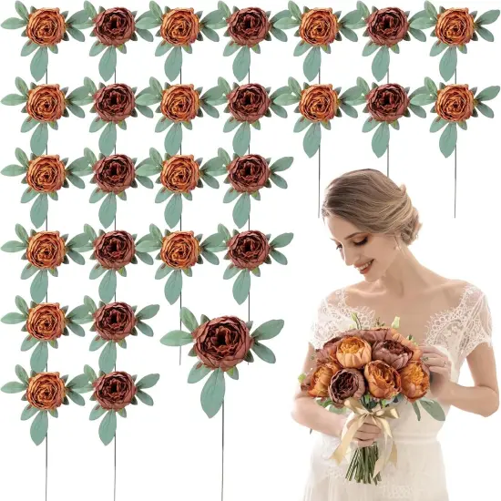 50Pcs Artificial Peonies - 4 Inch (Brown and Orange) {1}