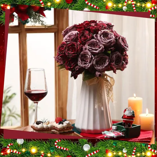 8 Bundles Artificial Peonies Flowers (Wine Red,Gray) {4}