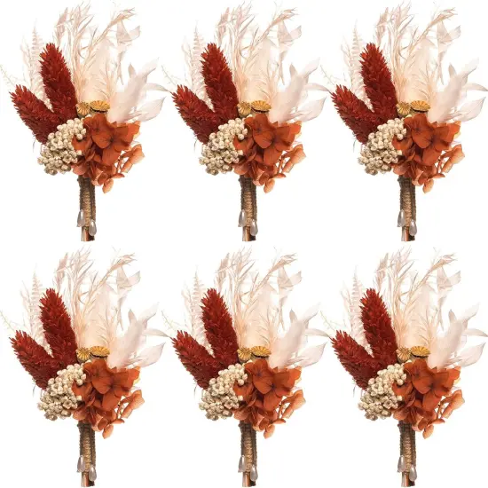 Dried Flower Boutonniere 6-Piece Set for Men's Boho Wedding Boutonniere {1}