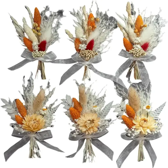 Mini Dried Flowert Set (Pack of 6), Orange Small Bouquet, Pampas Small Bouquet {1}