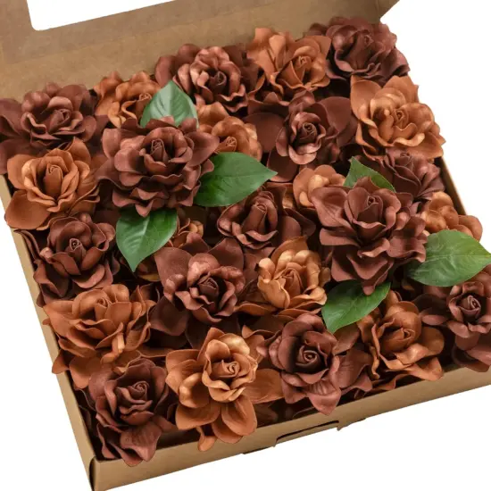 25pcs Fake Gardenia Burnt Terra Rust Artificial Flowers w/Stems, Fake Flower for DIY Wedding Decorations {1}