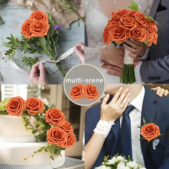 100PCS Artificial Flowers - Burnt Orange Roses {3}