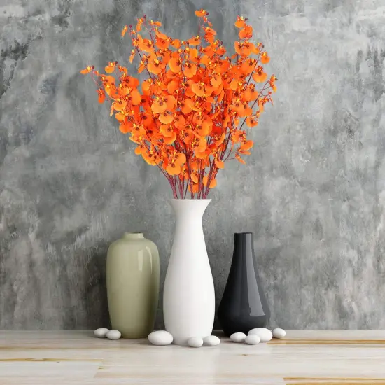 rtificial Orchids Flowers Bouquet Realistic Orchids Silk Bulk, 8PCS Faux Flowers Flowers Fake Orange Orchids Long {4}