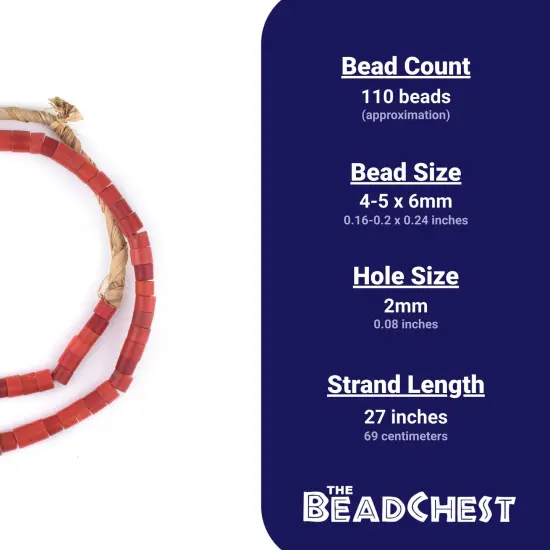 The Bead Chest Vintage Czech Red Cylinder Beads 6mm Nigeria African Glass Large Hole 27 Inch Strand Handmade {4}