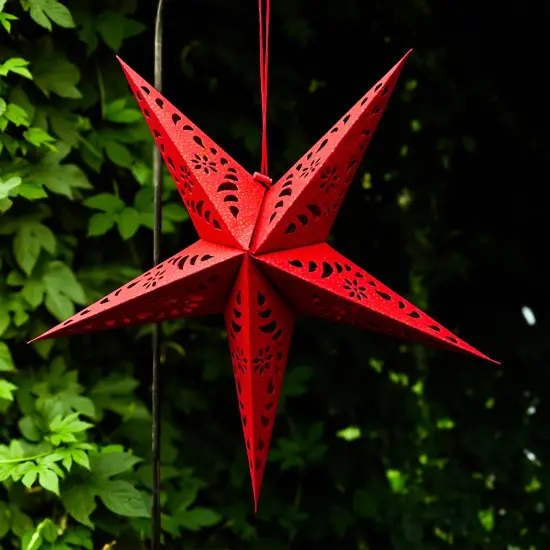 In the Breeze 9176 &mdash; Red Paper Star Lantern &mdash; Hanging Party and Home D&eacute;cor with Painted Gold Accents &mdash; Handmade, Dyed Paper {3}