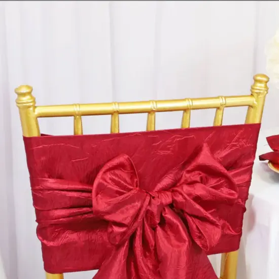 10 Pieces Apple Red Crushed Taffeta Chair Wraps, 9.5"x108" Vibrant Event Bands {5}