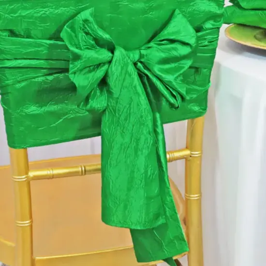 10 Pieces Emerald Green Textured Crushed Taffeta Chair Wraps, 9.5"x108" Stylish Event Sashes {5}