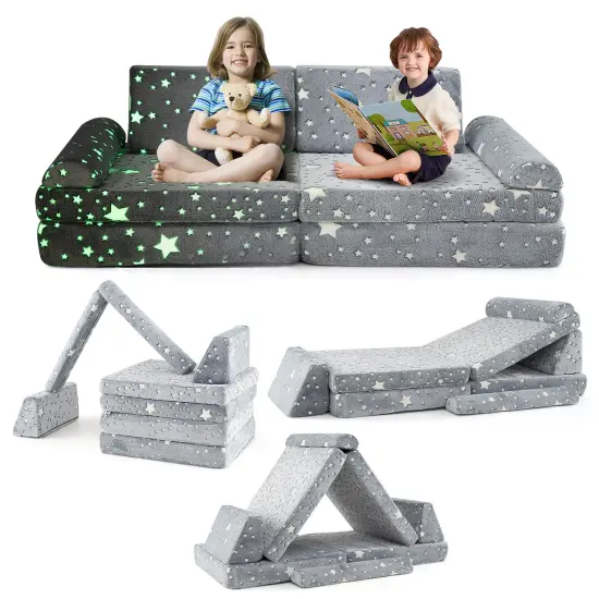 Flannel Fabric Modular Kids Play Couch with Glow-in-the-Dark Patterns Grey {4}
