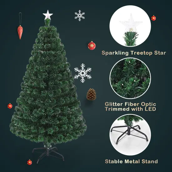 Costway 5'/6'/7'Pre-Lit Fiber Optic Christmas Tree Multicolor Lights {6}