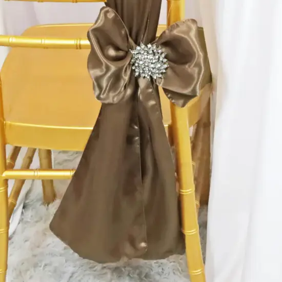 10 Pieces Latte or Taupe Satin Fabric Chair Wraps, 8"x108" Stylish Decor Bands {4}