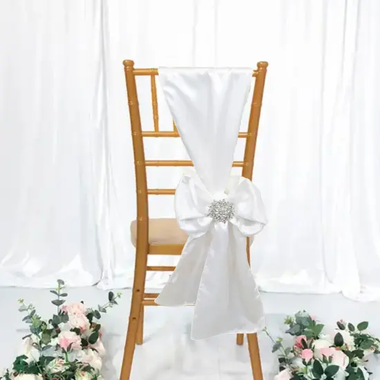 10 Pieces White Satin Chair Wraps, 8"x108" Classic Elegant Event Bands {2}