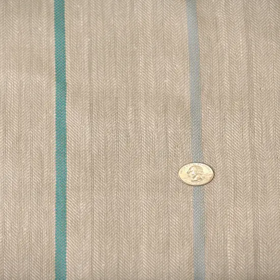 1 Yard Linen Novelty Herringbone Yarn Dyed Stripe Fabric Softened Color Ocean 54" Width {3}