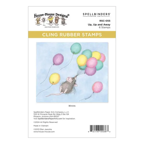 House Mouse Cling Rubber Stamp-Up, Up And Away, Rare Bloom {1}