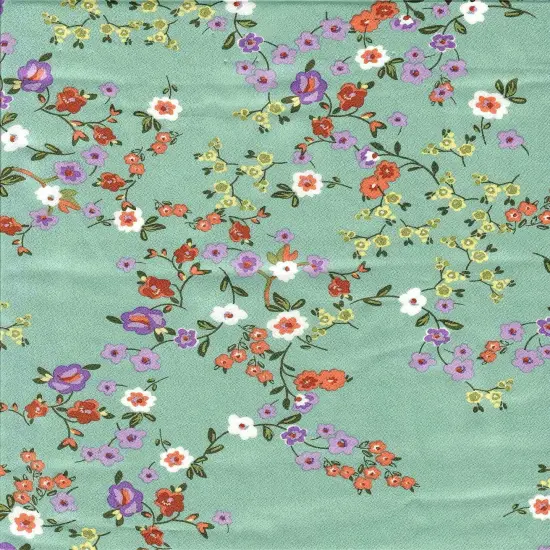 1 Yard Bubble Satin Floral Print Fabric, 58/59&Prime; Wide Polyester Spandex Blend SAGE {7}
