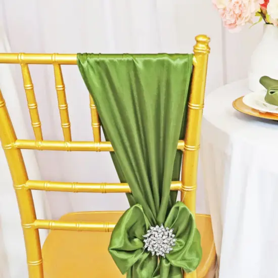 10 Pieces Moss Green Satin Chair Strips, 8"x108" Sophisticated Event Decorations {5}