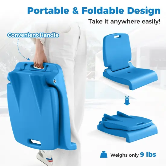 Foldable Outdoor Pool Chair with Handle and Back Support Blue {3}