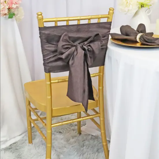 10 Pieces Chocolate Crushed Taffeta Chair Wraps, 9.5"x108" Elegant Event Bands {2}