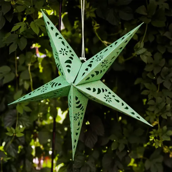 In the Breeze 9178 &mdash; Green Paper Star Lantern &mdash; Hanging Party and Home D&eacute;cor with Painted Gold Accents &mdash; Handmade, Dyed Paper {4}