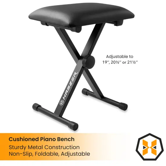 Hamzer 61-Key Electronic Keyboard Portable Digital Music Piano with H-Stand, Stool, Headphones, Microphone, & Sticker Set {5}