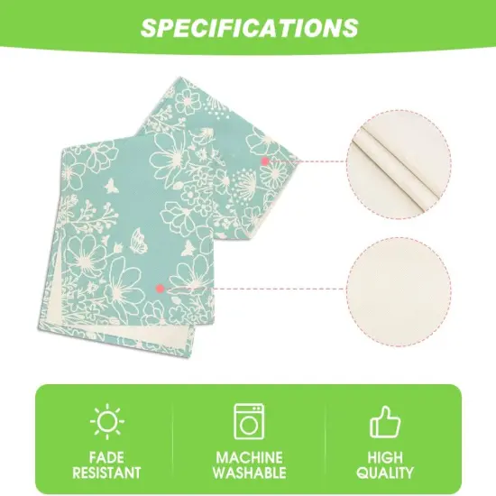 Blue Bloom Flowers Butterfly Spring Table Runner, Seasonal Holiday Kitchen Dining Table Decoration for Home Party Indoor 13x72 Inch {5}