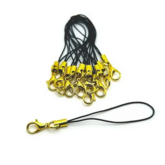 4, 20 or 50 Pieces: Black and Gold Cell Phone Lanyard Wrist Straps {1}