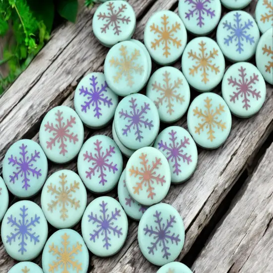 *8* 17mm Opaque Turquoise Satin Sliperit Laser Tattoo Snowflake Coin Beads {2}