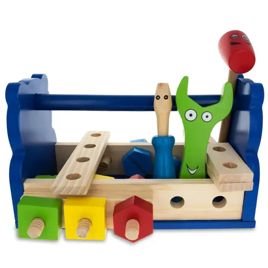 21 Pieces Construction Building Tools in Wooden Toolbox {3}