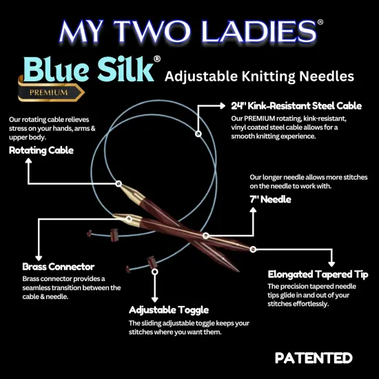 My Two Ladies | Blue Silk | Ultimate Adjustable Knitting Needle Set | 14 Sizes | w/custom case {3}