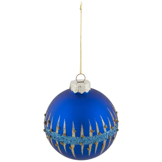 Northlight 4" Blue and Gold Glitter Glass Ball Christmas Ornament {5}