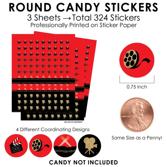 Big Dot of Happiness Red Carpet - Movie Night Party Small Round Candy Stickers - Party Favor Labels - 324 Count {4}