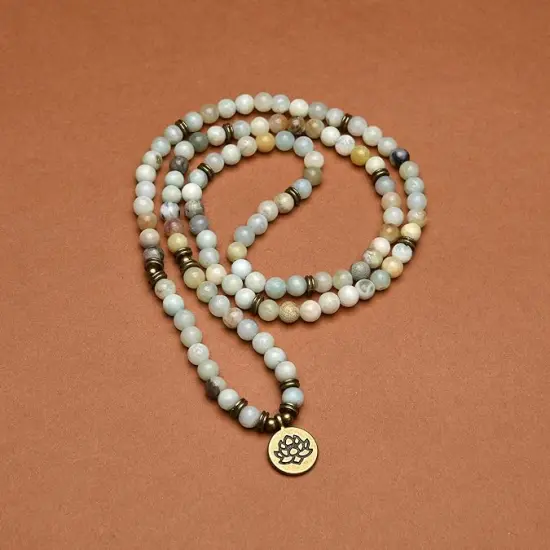 108 Healing Mala Beads Bracelet or Necklace with Gold Lotus Charm {2}