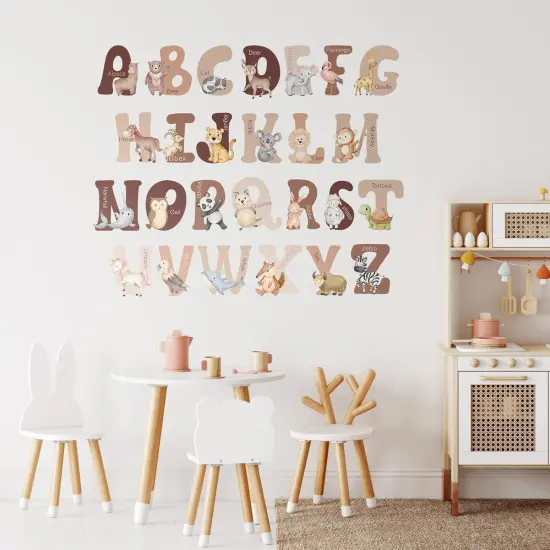 Extra Large 6 Inch Neutral Animal Alphabet Wall Decals 26 English ABC Stickers {3}