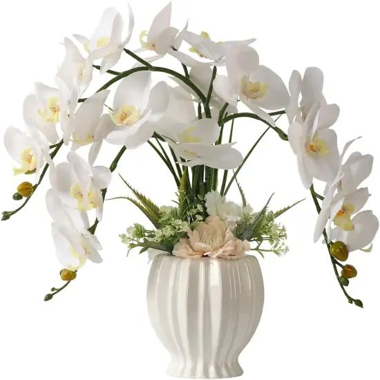 Artificial Orchid in White Vase &ndash; Elegant Faux Flowers for Home & Office {2}
