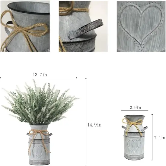 Rustic Artificial Lavender in Metal Vase &ndash; Vintage Farmhouse D&eacute;cor for Home & Office {5}