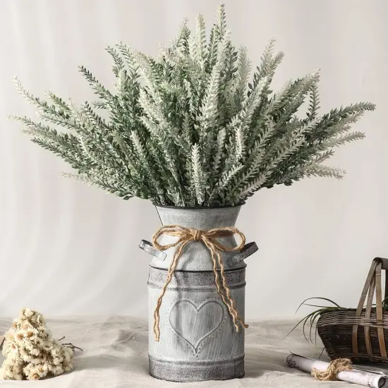 Rustic Artificial Lavender in Metal Vase &ndash; Vintage Farmhouse D&eacute;cor for Home & Office {1}
