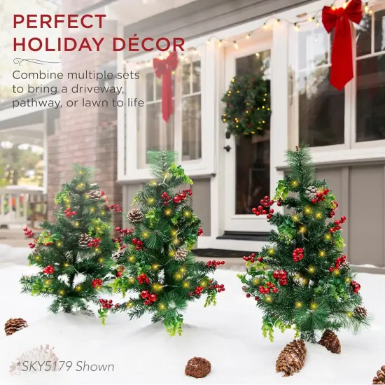 24.5in Pre-Lit Outdoor Christmas Trees, Battery Operated Holiday Pair with LED Lights Frosted {8}