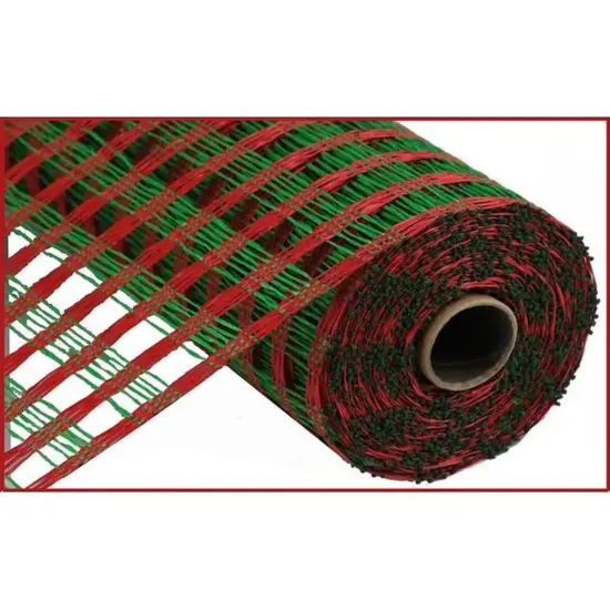 21" Poly Burlap Check Deco Mesh Ribbon: Red & Green (10 Yards) {1}