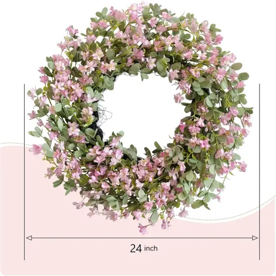 Summer 24-Inch Wreath with Sour Date Flowers and Purple Flowers, Front Door, Porch, and Patio Decoration for Home and Office {2}