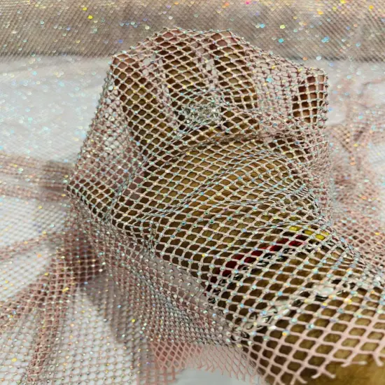 1 Yard Sparkly AB Rhinestone Fishnet Fabric Stretch Mesh for Costumes, D&eacute;cor, and Apparel Orange Iridescent {6}
