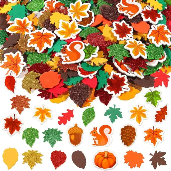 500 Pieces Fall Leaf Foam Stickers Thanksgiving Glitter -multicolor {1}