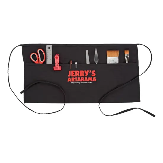 Jerry's Artarama Waist Apron for Art Supplies - Black Tie-Back Half-Apron with 3 Large Pockets, 24" W x 11-1/2" D, 45% Polyester, 55% Cotton, Machine Washable, Studio & Workshop Use {6}
