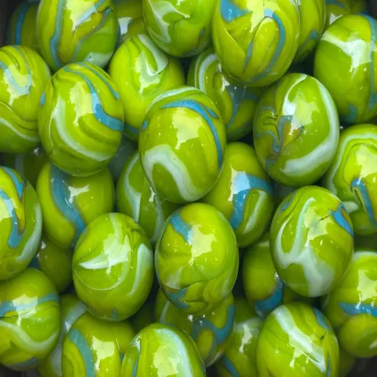 Lot of 5 MERMAID Troll Green/Blue Glass Marbles 25mm (1 inch) SHOOTER Taw {2}